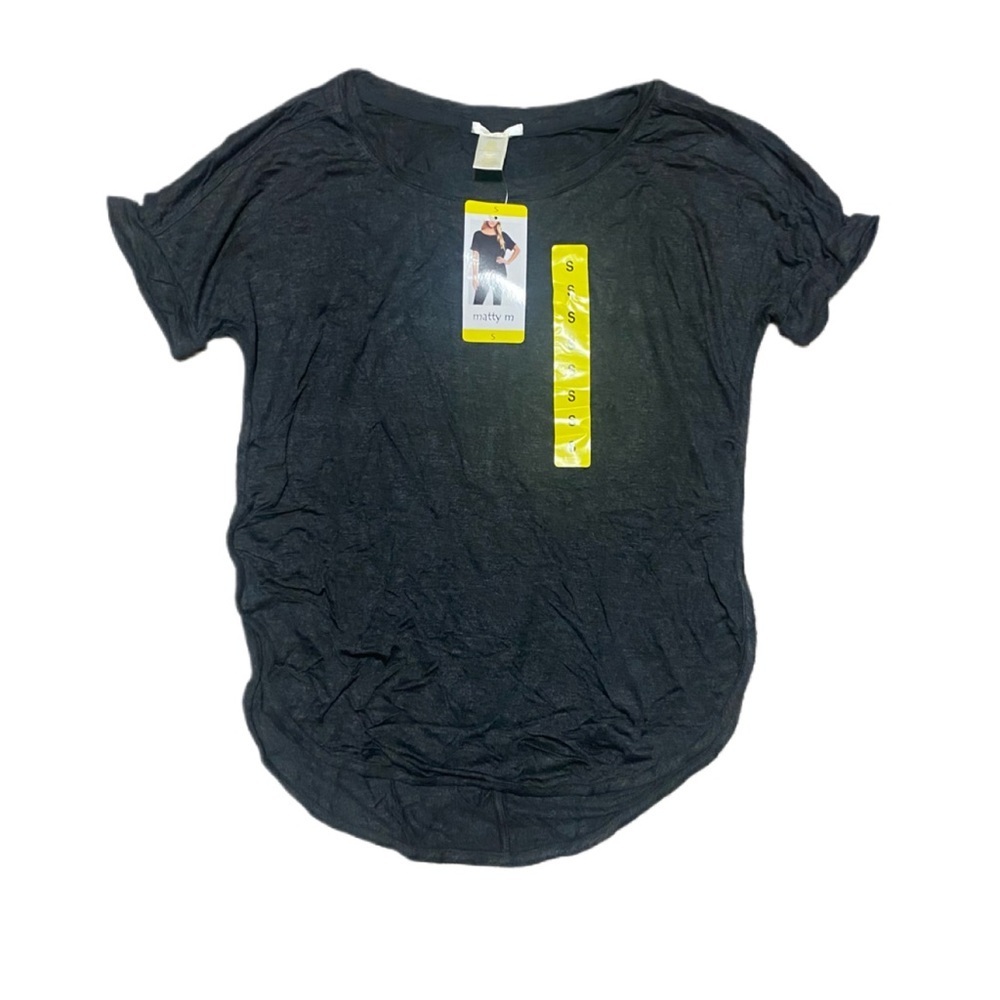 Matty M NWT Solid Dark Charcoal Color Basic Short Sleeve Shirt Top Sz S New